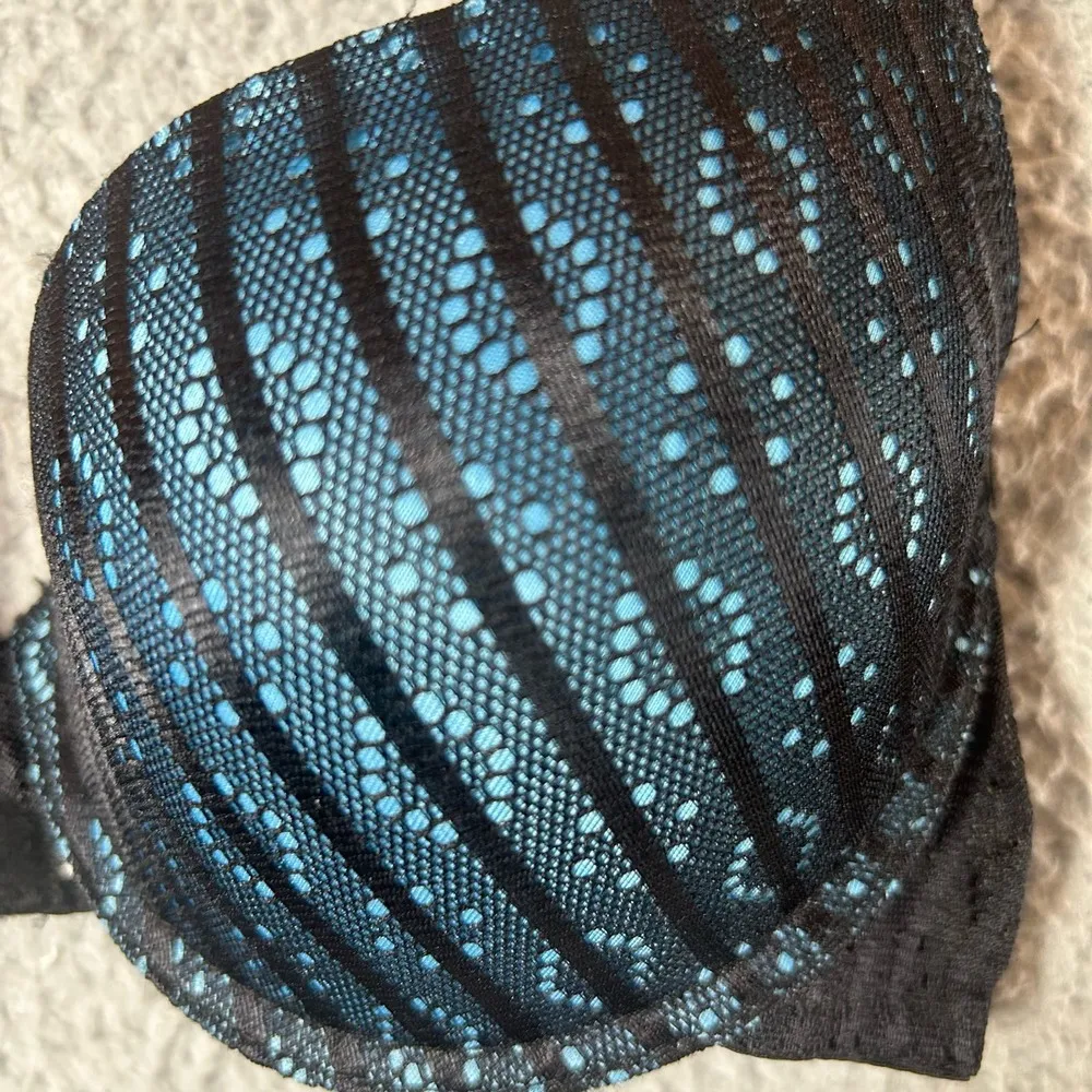 Hers by Herman Bra Women 32B Black Blue Lace Stripe Padded Underwire Push Up NEW Size undefined - Image 2