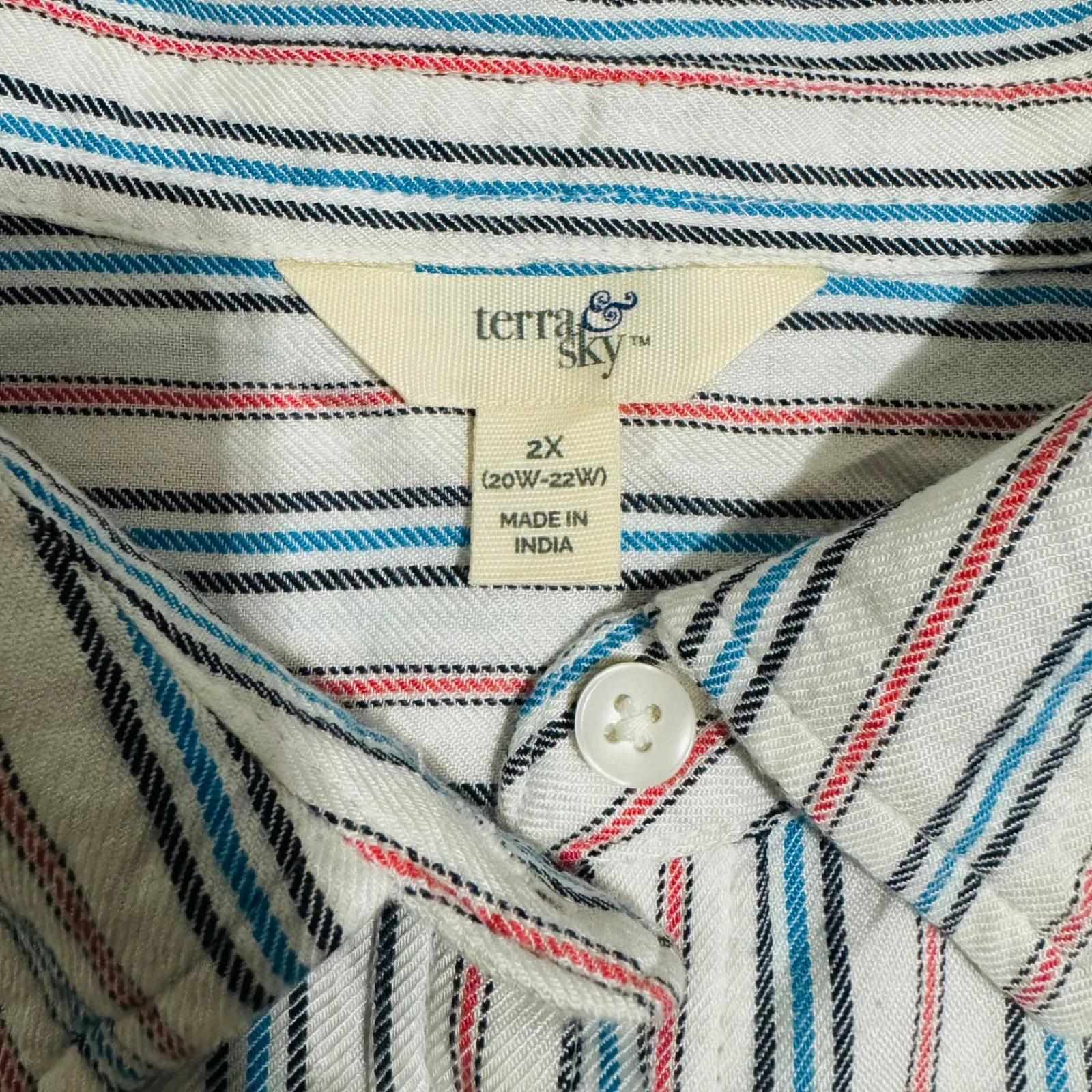 Terra & Sky Women Striped Button Down Shirt 2X Multi Long Sleeve Pocket Relaxed - Image 10