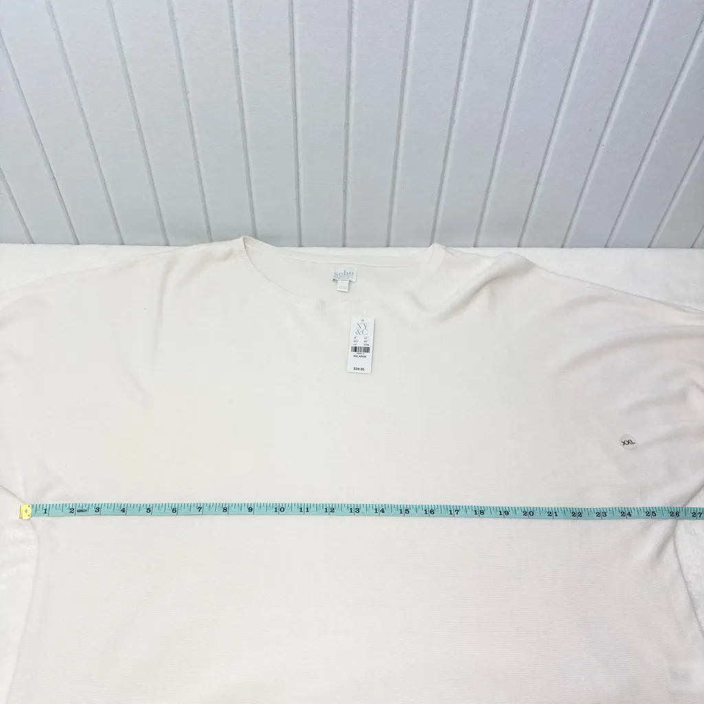 Soho white textured knit loose boxy sweater ,boat neck and 3/4 sleeves XXL - Image 8