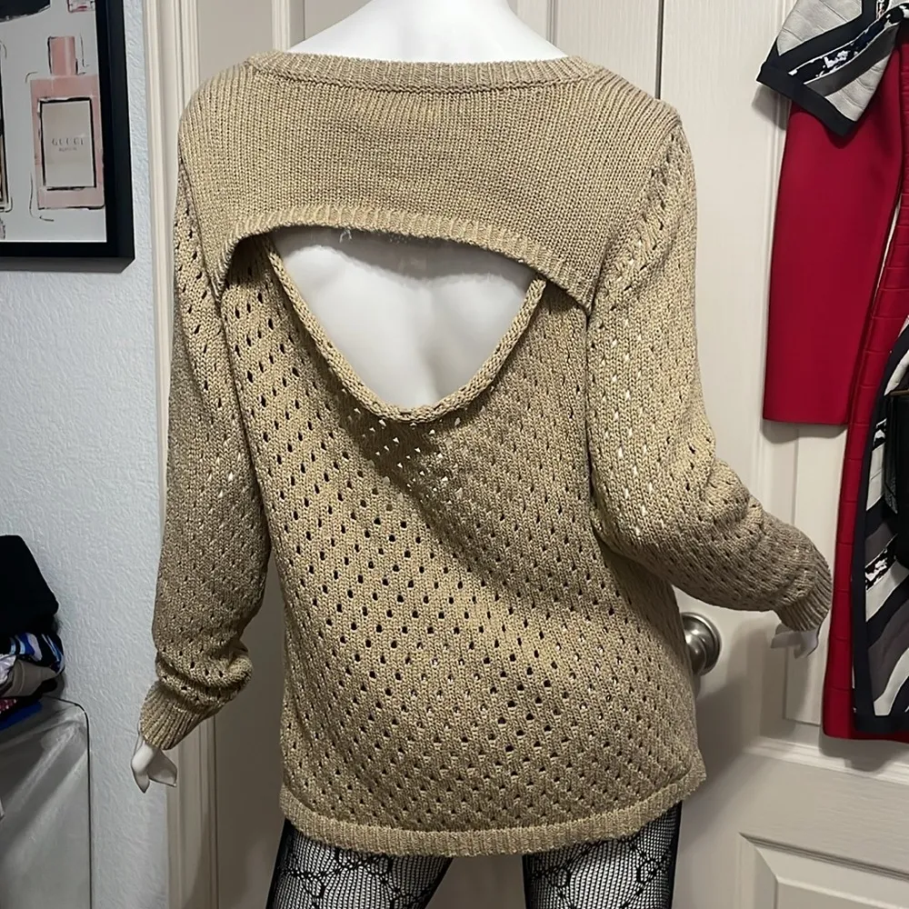 💖 NWT Michael Kors Loose Knit Sweater w/Open Back Tan Size M - Image 4
