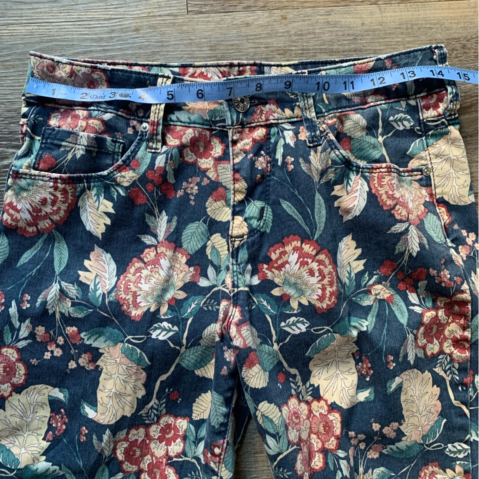 Vintage America Floral Print Skinny Jeans 4/27 Blue - Image 4