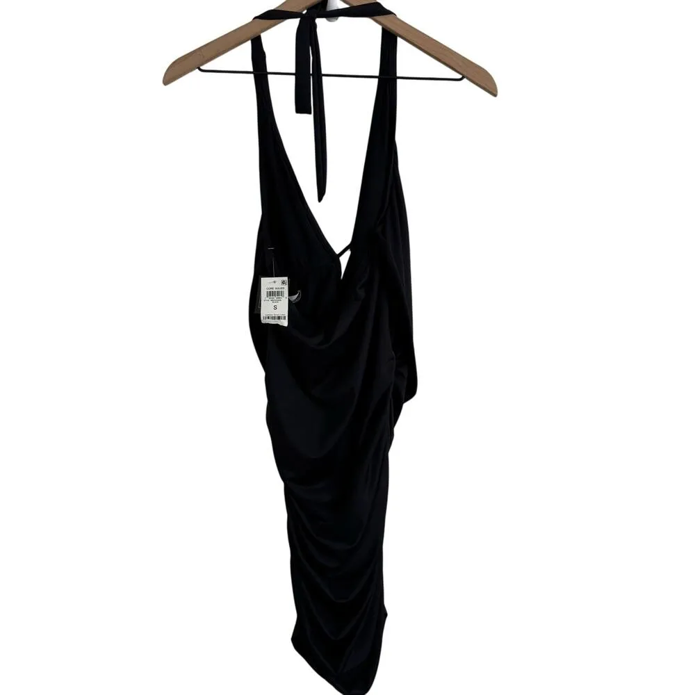 Bar III Women's Draped Cowl Neck Halter Neck Swim Dress Black Size Small New - Image 7
