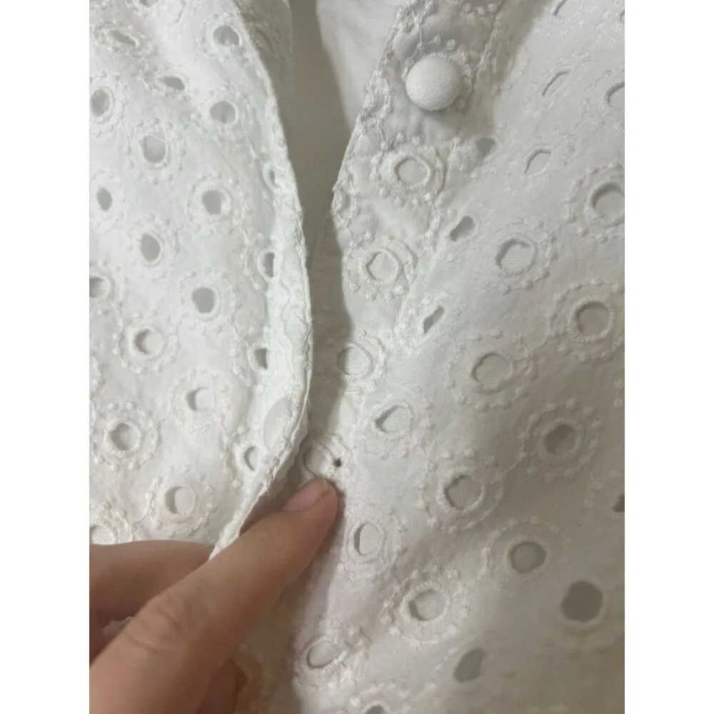 Halogen White Eyelet Button Up Dress Womens Sz XS Beachy Coastal Collared Tank - Image 11