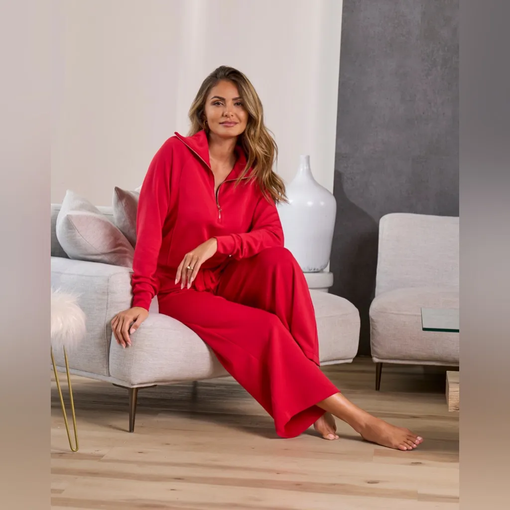 NWOT Boston Proper Luxe Lounge Drawstring Wide Leg Pants Red Size L - Image 2