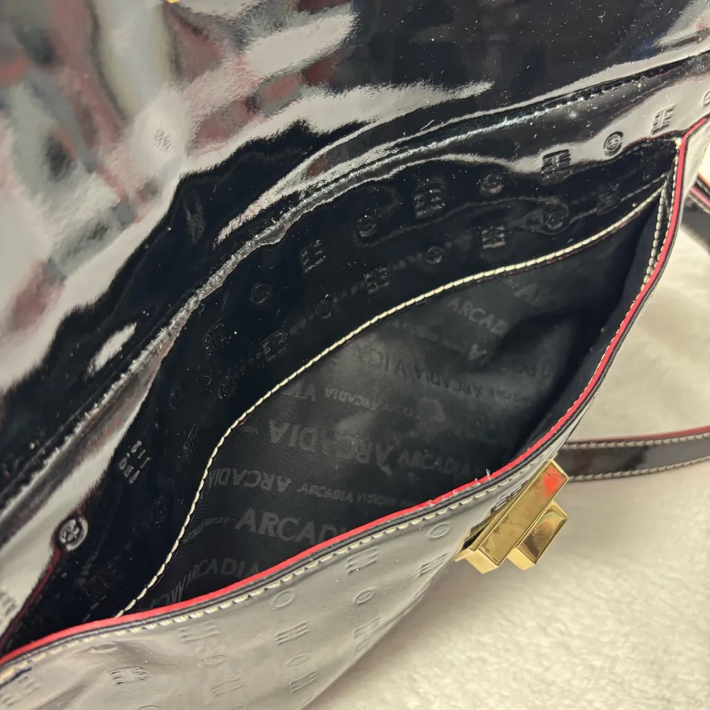 Arcadia Glossy Black Embossed Patent Leather Crossbody Bag - Image 8