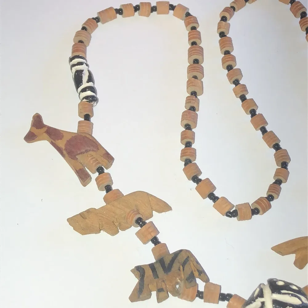 Vintage Wooden Beaded Tribal Safari Animals Boho Necklace - Image 3