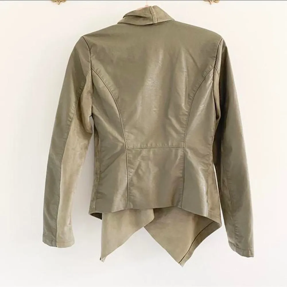 Sage Leather & Suede Moto Jacket - Image 3