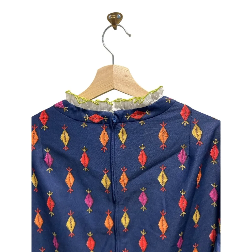 Vintage Amy Adams Vintage Printed Midi Dress Blue Size L 60’s Mid Century Modern Size L - Image 8