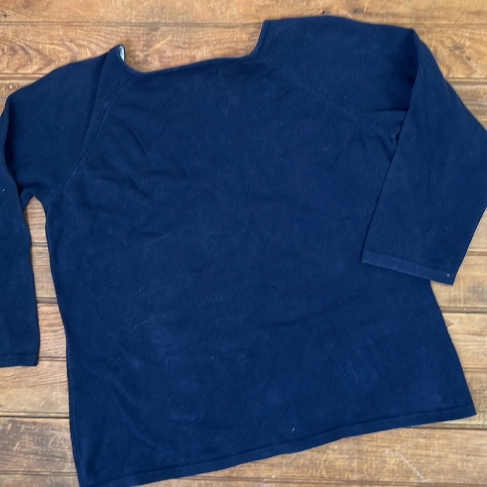 Women’s vintage 90s Faconnable navy summer 3/4 sleeve knit sweater size small Blue - Image 5