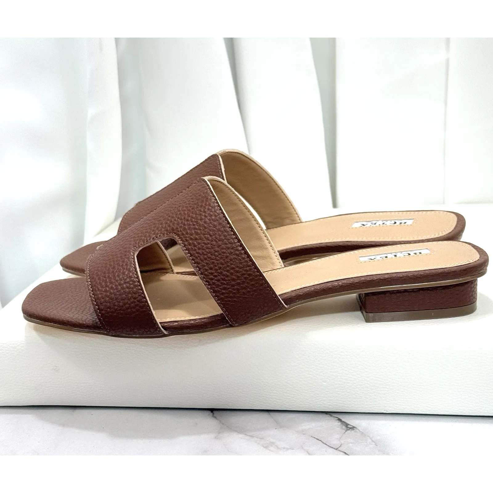 Women's Flat Sandals Summer Open Toe Slip On Dressy Slide Sandals Size 9 Brown - Image 8