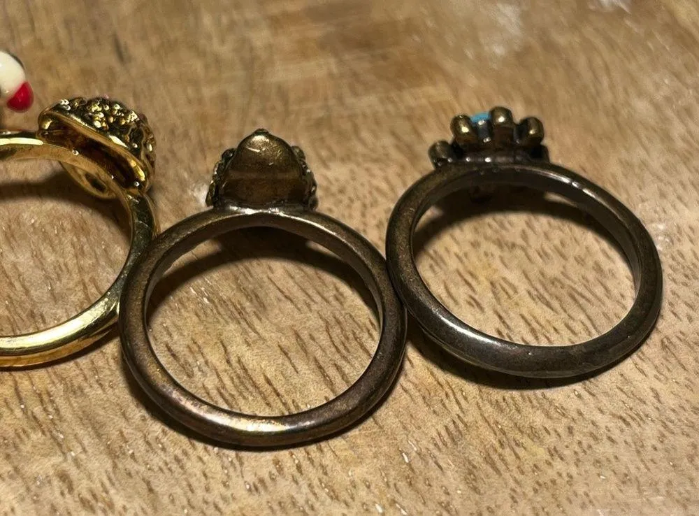 Betsey Johnson Bird, Heart, Skull & Turquoise Flower Ring Set RARE - Image 9