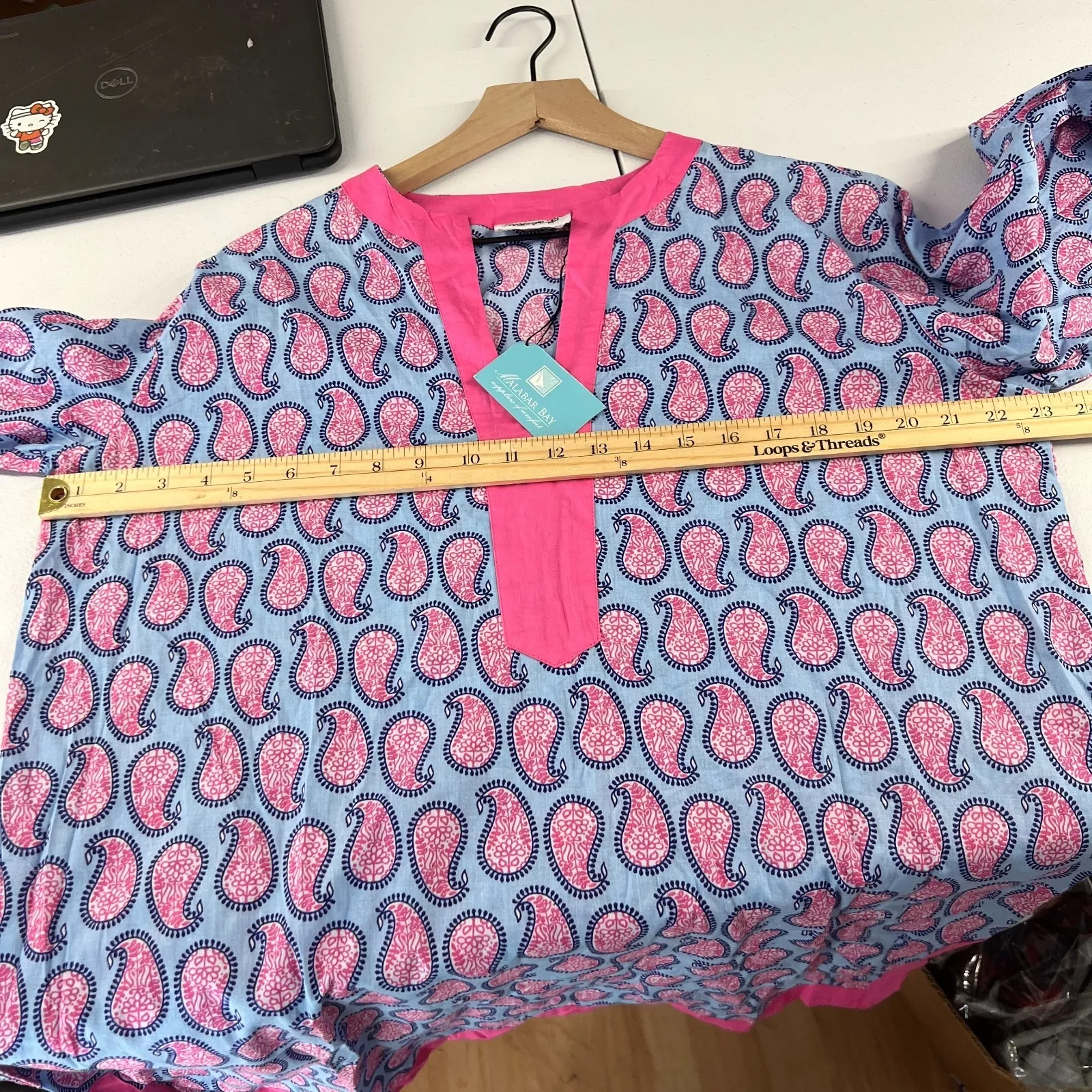 Malabar Bay Tunic Dress Womens XL Blue Cotton Paisley Resort Vacation Crew Neck Pink - Image 10