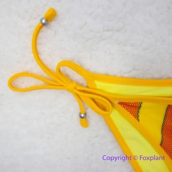 NEW Banana Moon rainbow stripes string tie up teens bikini bottom, size M Yellow Size M - Image 3