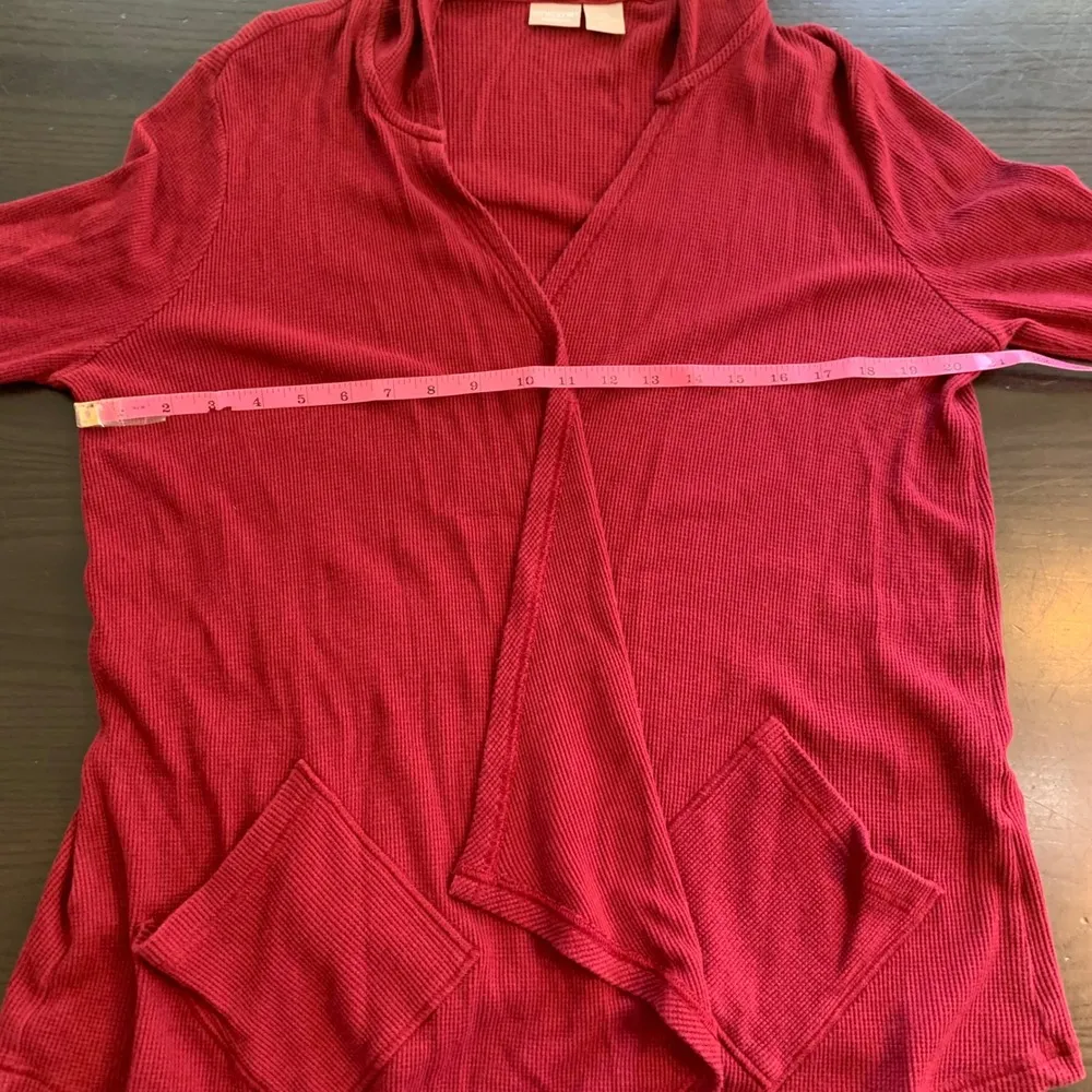 Chico's Zenergy Burgundy Waffle Knit Cardigan Hoodie 2P Open Front Pockets Artsy - Image 7