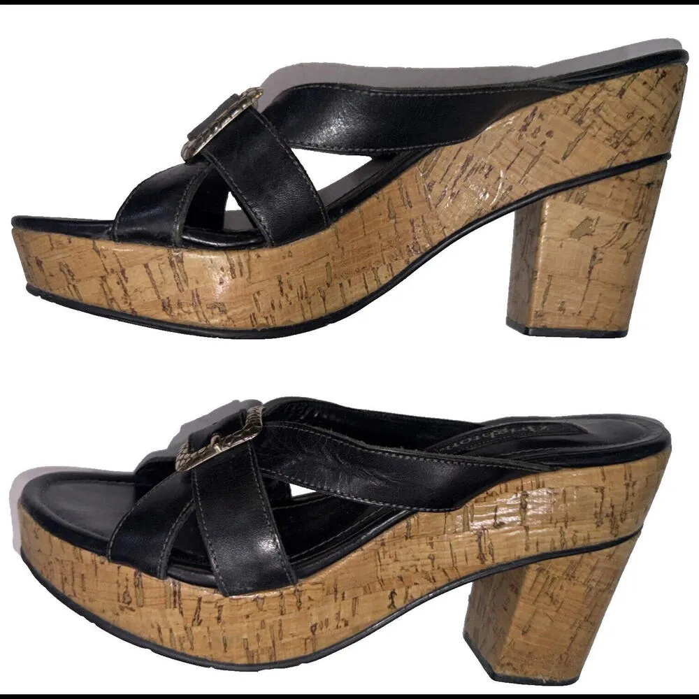 Brighton Vintage Y2K 90’s Millennial Wood Buckle Sandal Wedge Clogs 7.5N - Image 7