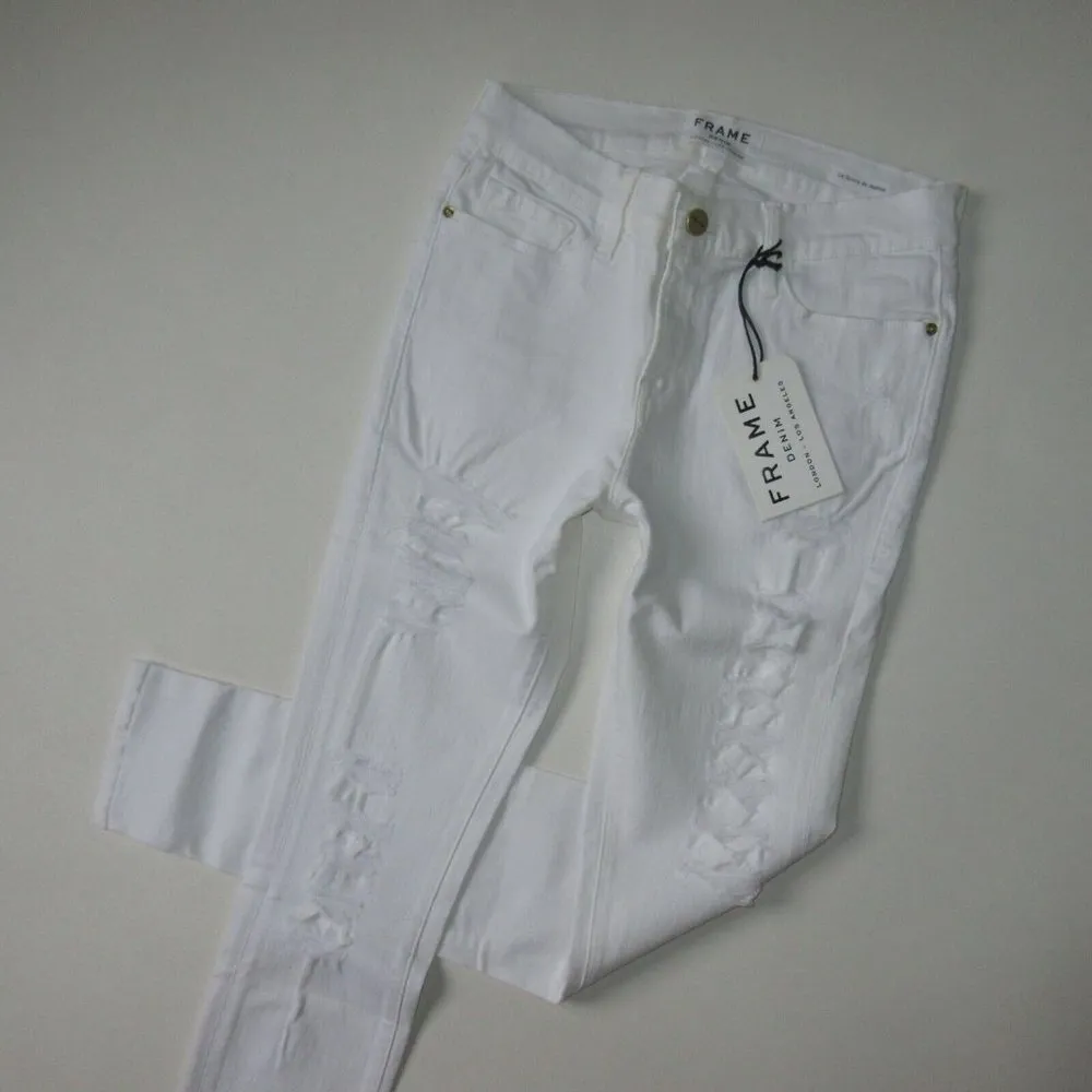 NWT FRAME Le Skinny de Jeanne in Blanc Color Rip Destroyed Stretch Jeans 31 - Image 2