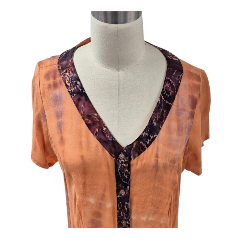 Soft Surroundings 100% Rayon Dress Orange/Purple Tie Dye Sunset Bali  Sz S - Image 6