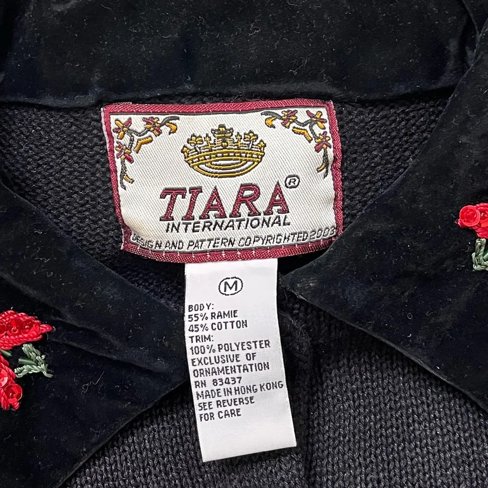 Vintage Tiara International Sweater Cardigan Poinsettia Sequins 2003 M Medium Red - Image 5