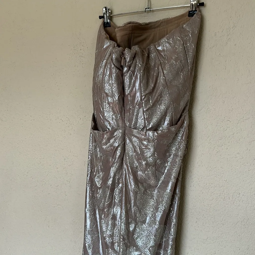 House of CB XL A-C‎ Persephone Pale Gold Chiffon Strapless Corset Maxi dress - Image 10