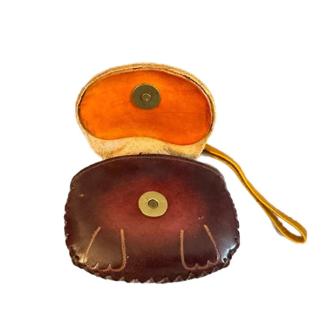 Cat-Shaped Genuine Embossed Leather Coin Purse Wristlet Brown - Image 2