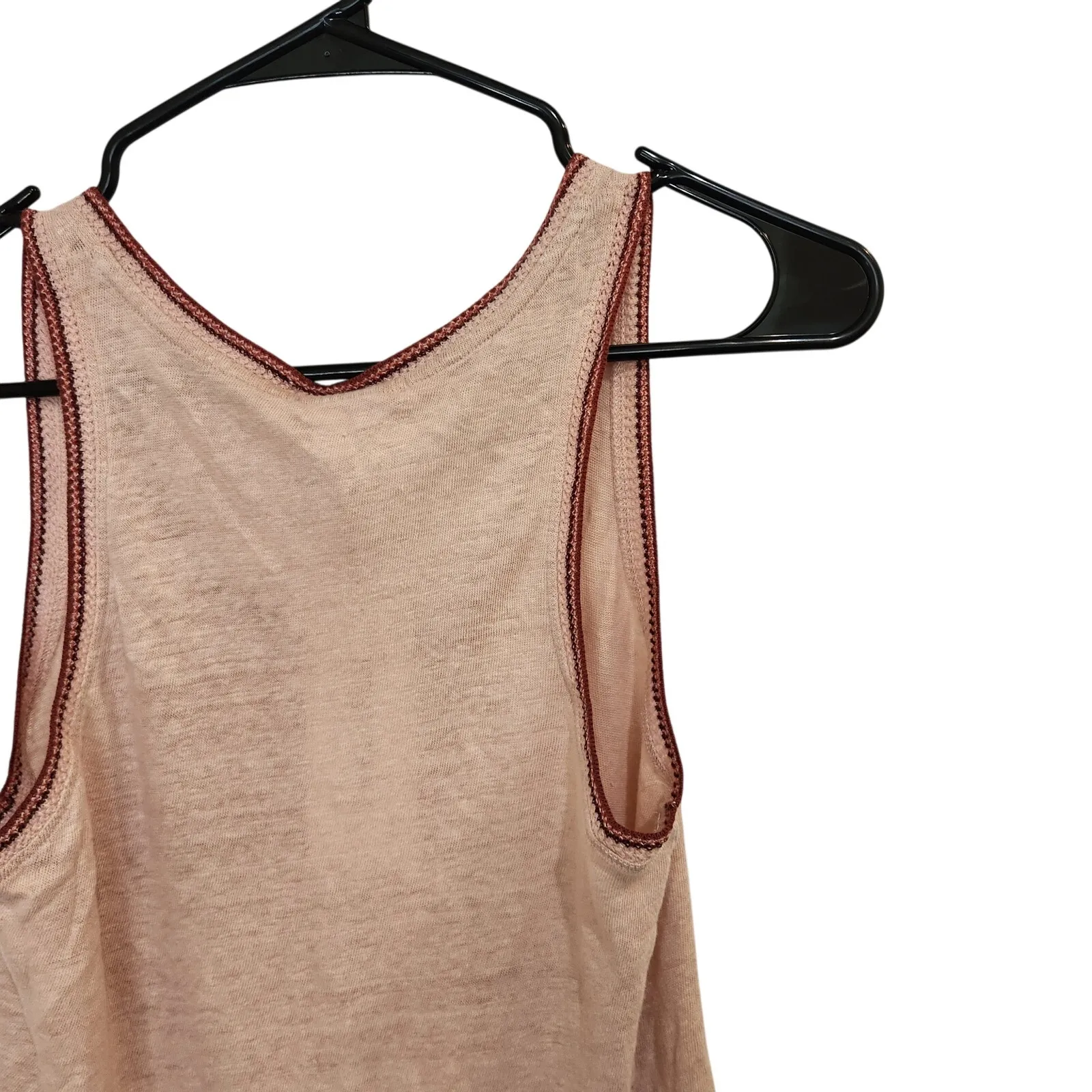 Rag & Bone Dusty Rose Scoop Neck Semi Sheer Molly Tipped Slub Linen Tank Top XS - Image 8