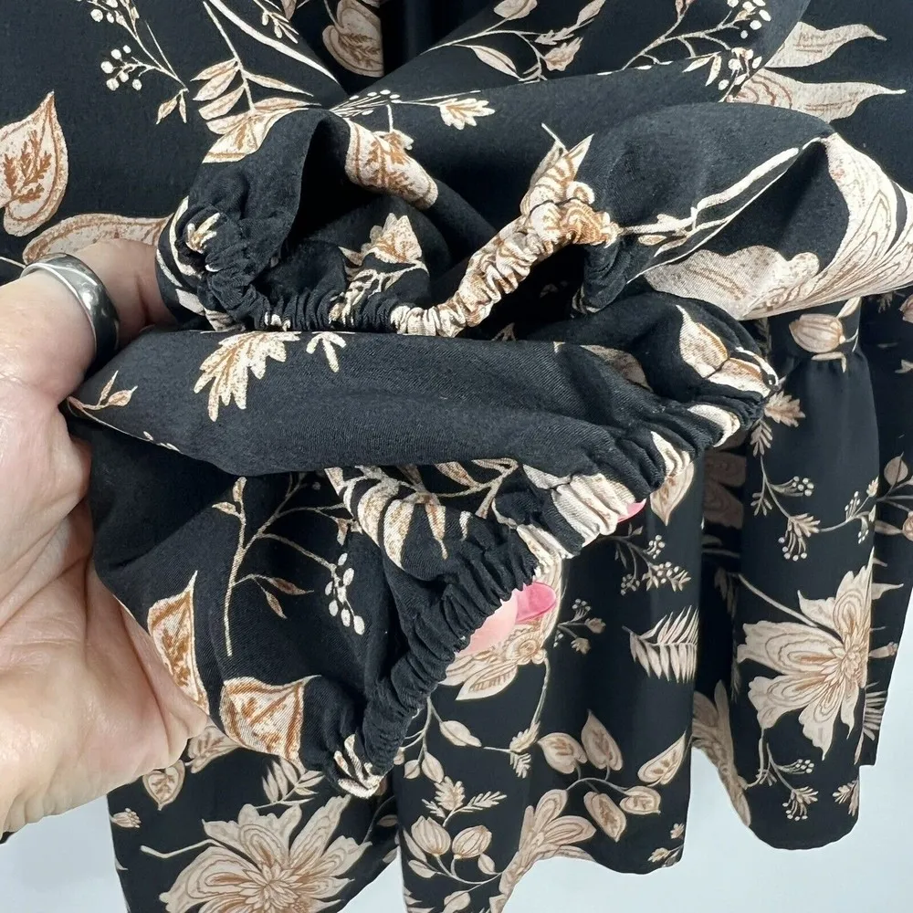 Sanctuary Sz S Flora Babydoll Dress Short V-Neck Long Sleeve Black Floral Tiered - Image 5