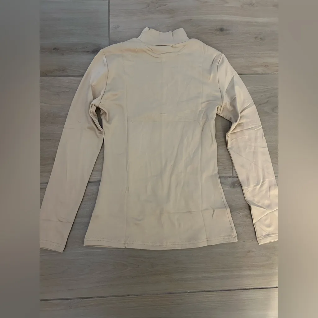 NEW Mock Mockneck Lightweight Base Layer Slim Fit Long Sleeve Shirt Top S Tan - Image 2