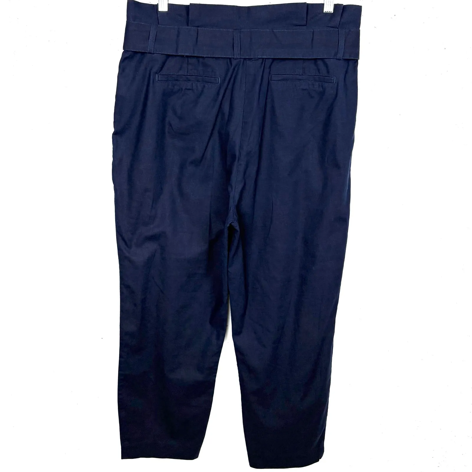 Boden St. Ives High Rise Paperbag Waist Linen Blend Trouser Pants Belt Blue 10R Size 10 - Image 3