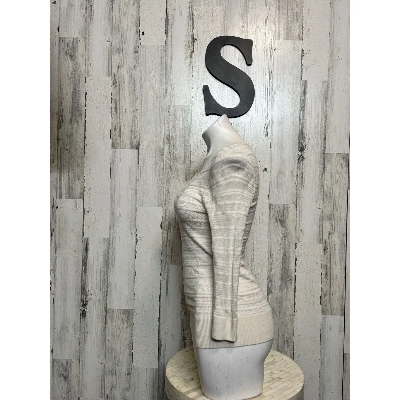 Banana Republic Cream Open Knit Long Sleeve Sweater Tunic Top Small - Image 6