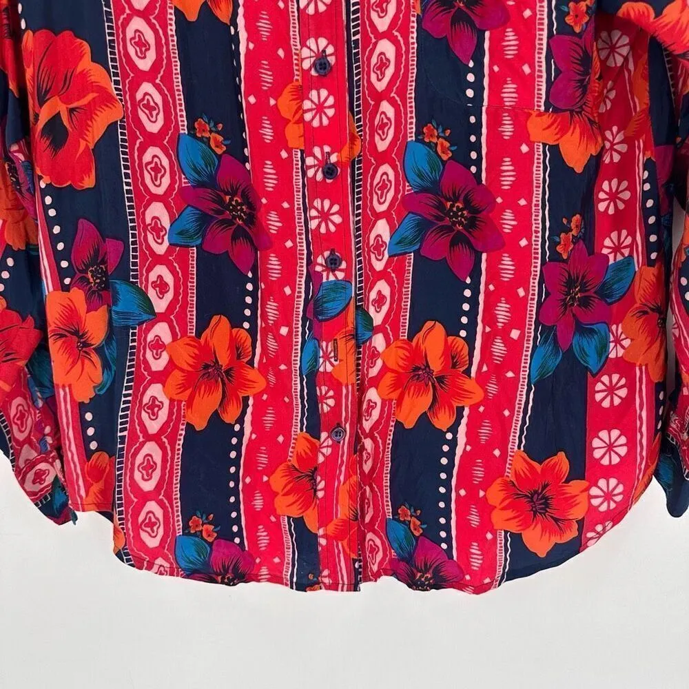 Vintage Daniel Caron Womens Floral Tropical Silk Button - Image 5