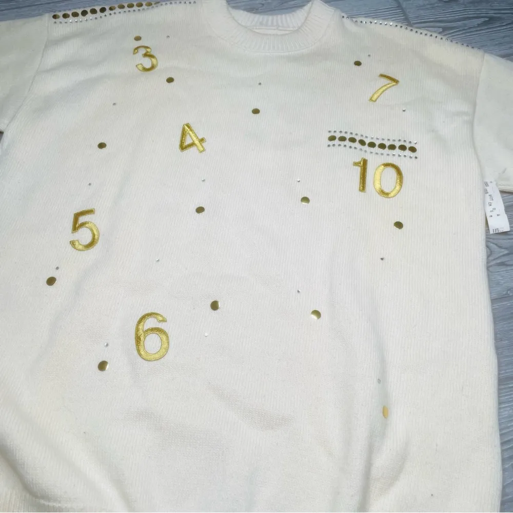 Nwt Vintage long sleeve big city knit pullover sweater number embellished cotton Gold Size L - Image 6