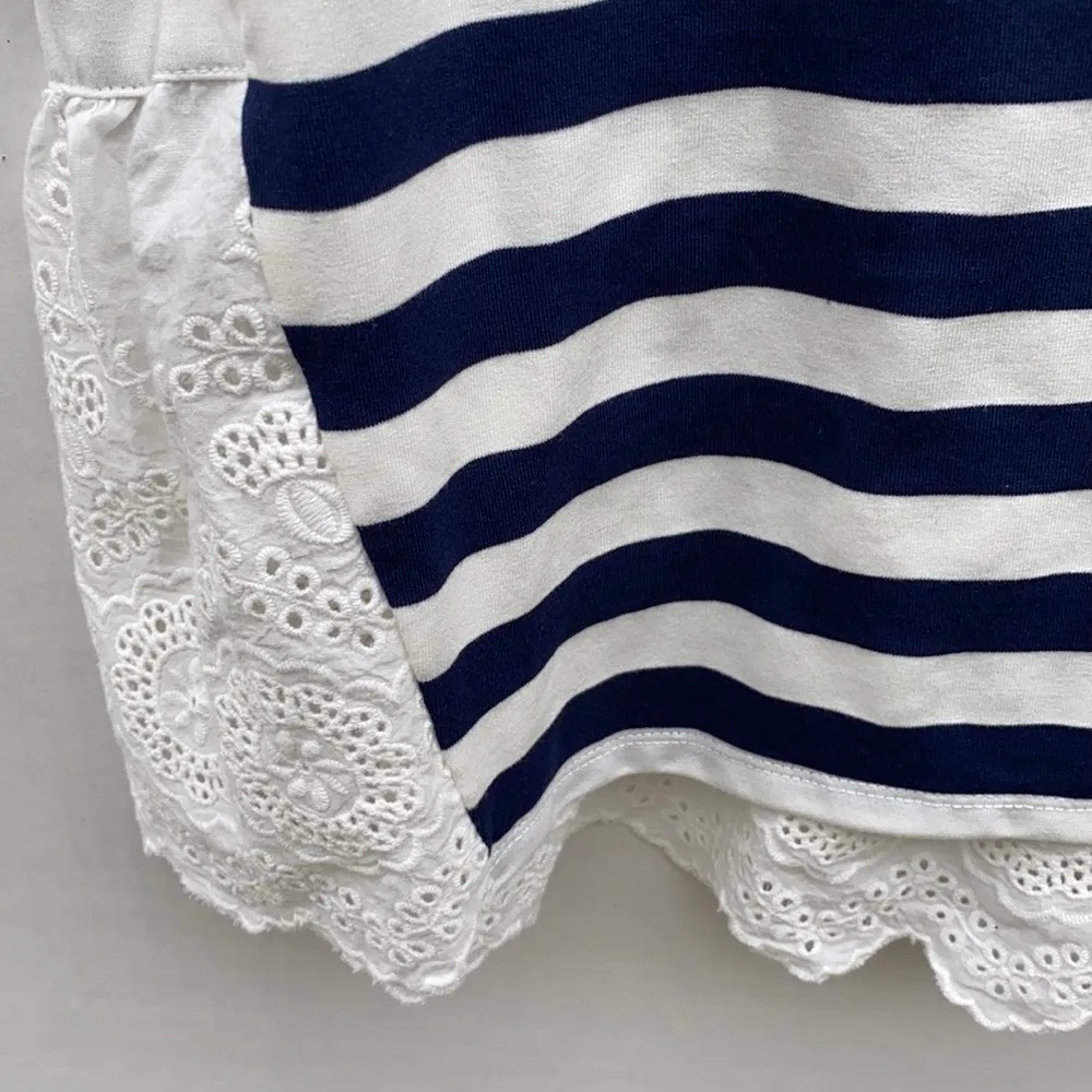 NWT Skies Are Blue Womens Small blue white striped Michelle eyelet top top tee - Image 5