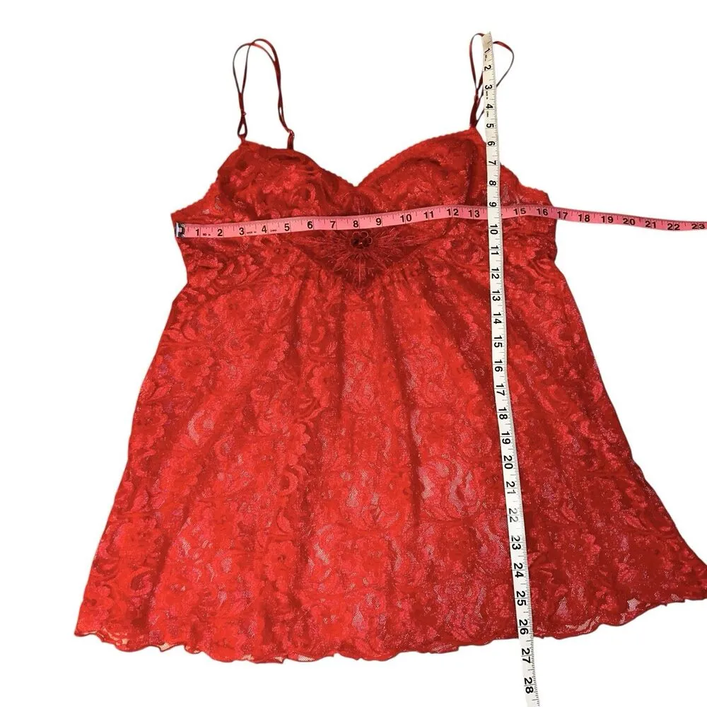 Vintage Red Lace Sequin Babydoll Negligee Lingerie Sexy Sheer Slip Cami Tank Top Size L - Image 6