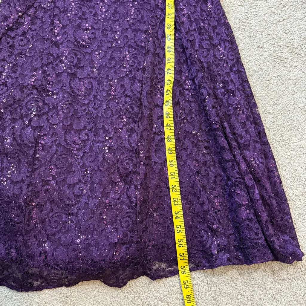 R & M Richards Sequins Lace Cold Shoulder Mermaid Gown Plum Purple 12 - Image 9