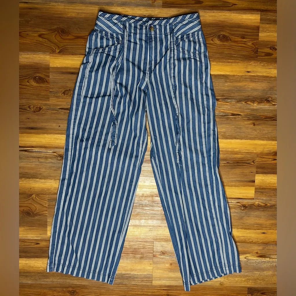 American Eagle Blue White Striped Palazzo Pants High Waist Wide Leg Size 8 Long - Image 5