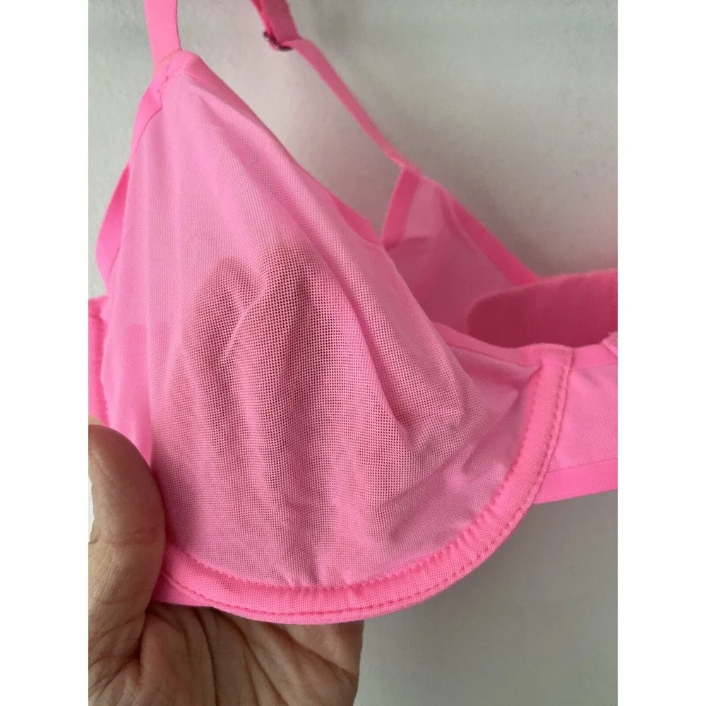 NWT Aerie Smoothez Hot Pink Microfiber Mesh Unlined Underwire Balconette Bra 32B - Image 4