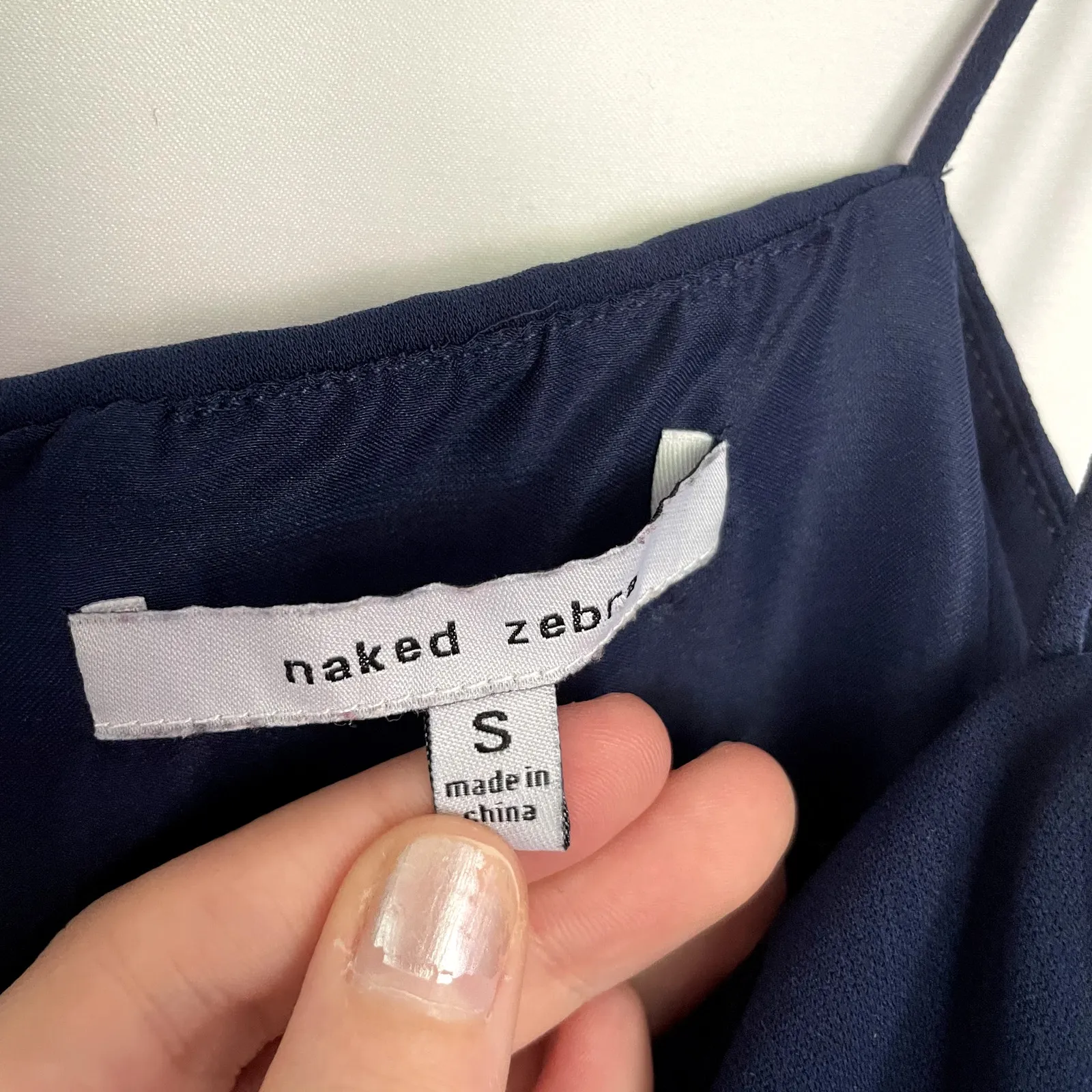 Naked Zebra navy blue summer dress spaghetti straps mini off the shoulder S - Image 4
