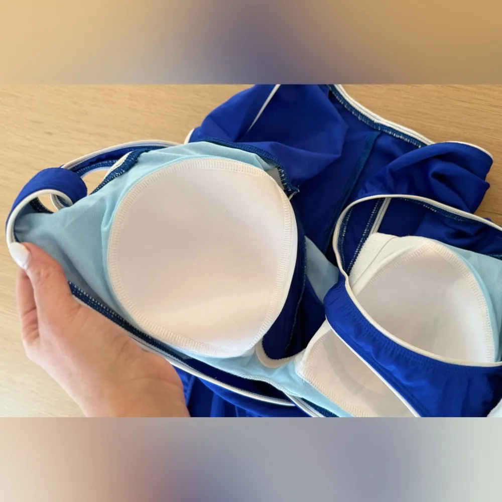 Miraclesuit Horizon One Piece Swimsuit Size 16 Blue White Tummy Control 1763 - Image 4