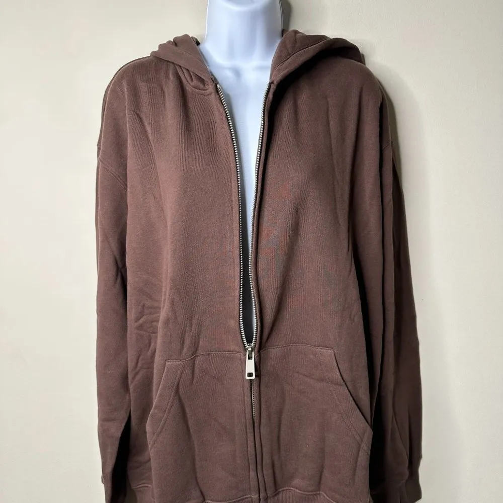 Naked Wardrobe Full Zip The Zipped Up Hoodie Jacket Chocolate Brown Large NEW - Image 2