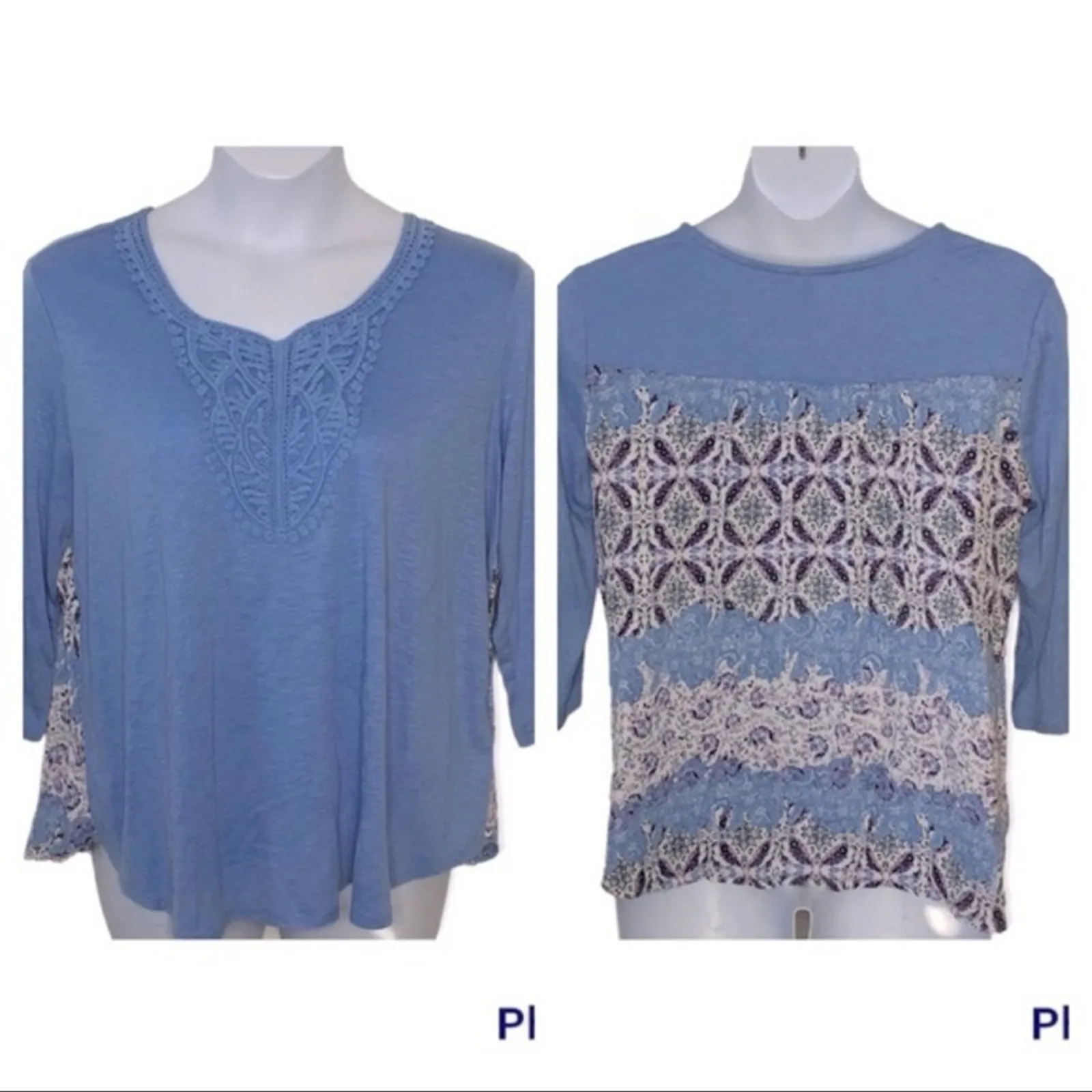 Cato Paisley Floral Medallion Blouse Size Large | Embroidered Front 3/4 Sleeve - Image 3