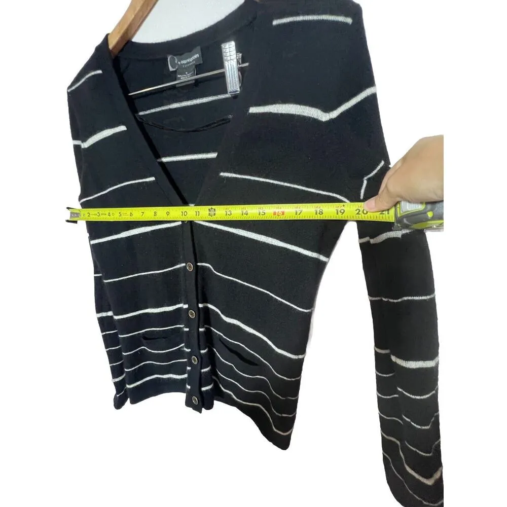 Bloomingdale's 100% Cashmere Black White Cardigan Sweater Striped M Nautical - Image 4