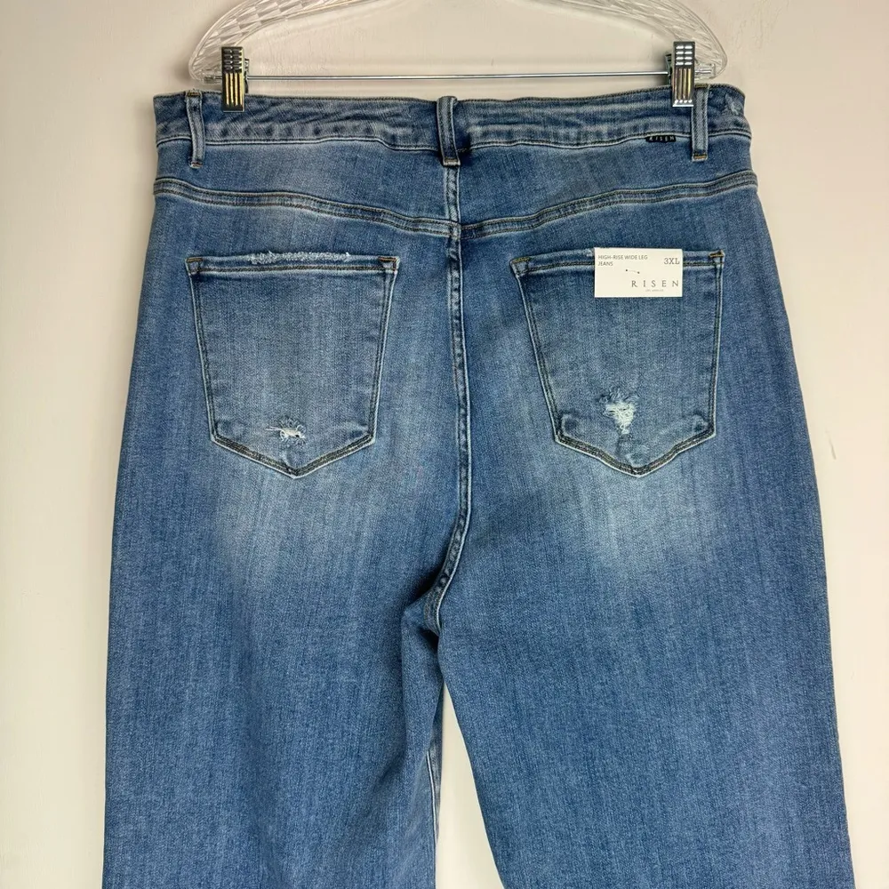 NWT Risen Jeans High Rise Wide Leg Jeans Sz 3XL Distressed Medium Wash - Image 10