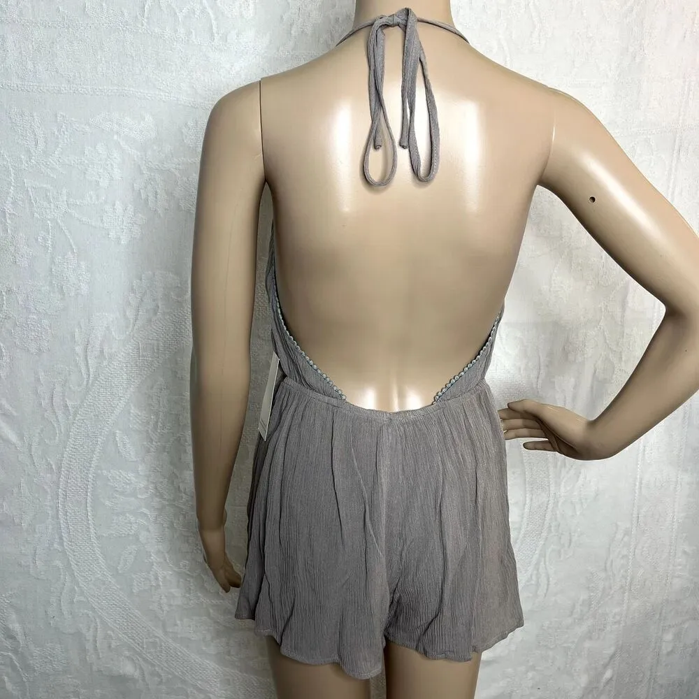 Taupe Tobi Backless Halter Romper - Image 3