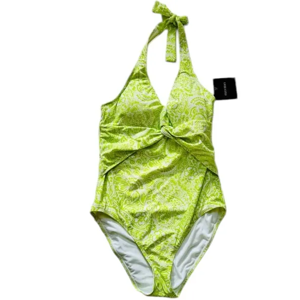NWT ELLEN TRACY HALTER NECK PAISLEY FLORAL LIME ONE PIECE SWIMSUIT 10 - Image 2