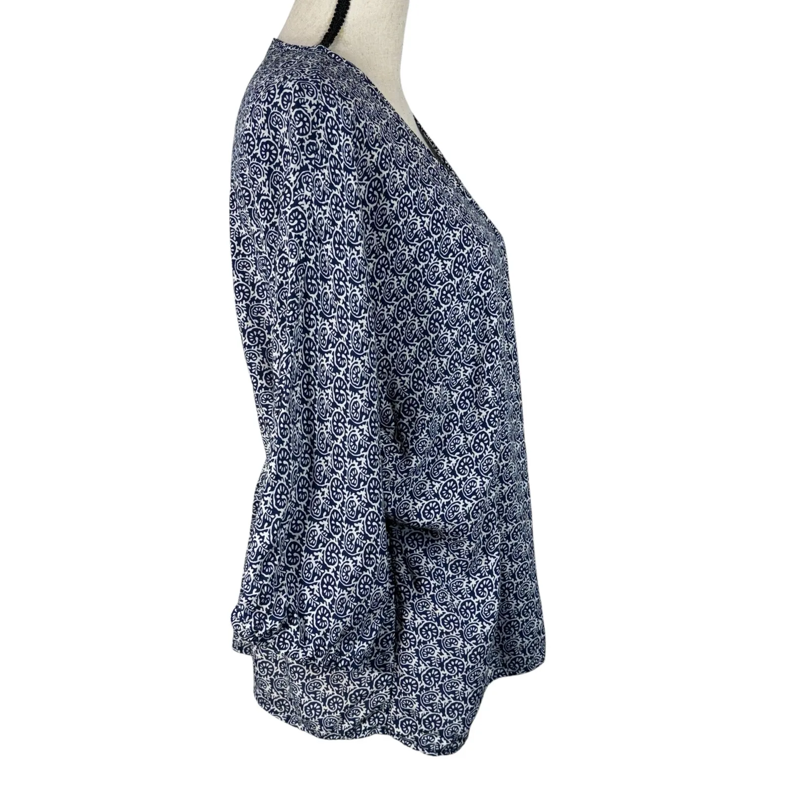 Talbots X-Large Faux Wrap Top Geometric Surplice V-Neck Dolman Elbow Sleeves - Image 8