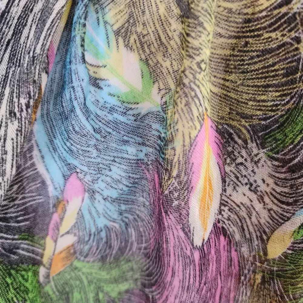 Multicolored Peacock Feather Large Lightweight Rectangle Scarf - Image 2
