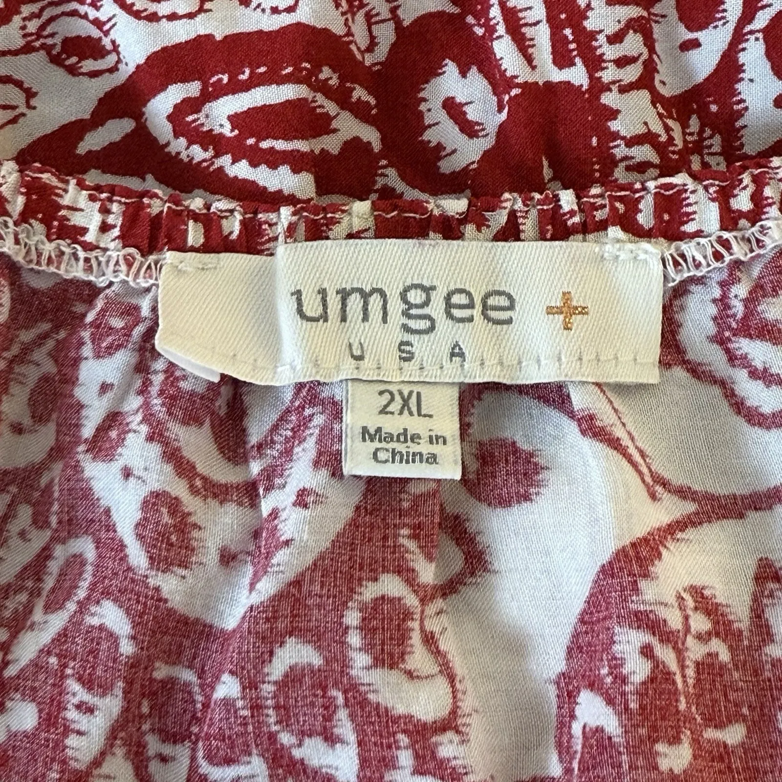 Umgee Dress Off Shoulder Bell Sleeve Red Paisley Floral 2XL Boho Peasant Holiday - Image 11