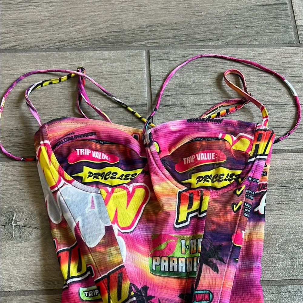 Miaou Pink and Yellow Bodysuit Top with Vibrant Design Size XS - Image 2