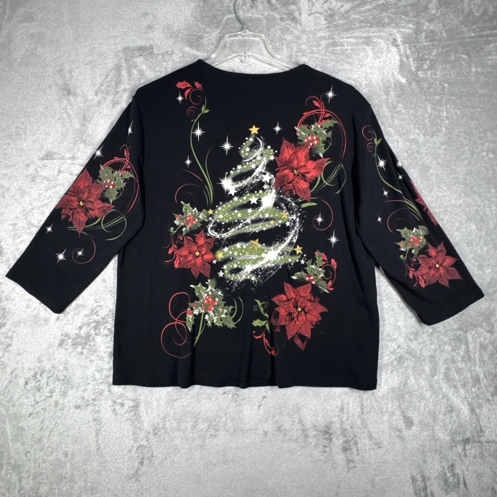 Jess & Jane Shirt Women Black Red Multi Christmas Casual‎ Artsy Art to Wear 3X Size undefined - Image 3