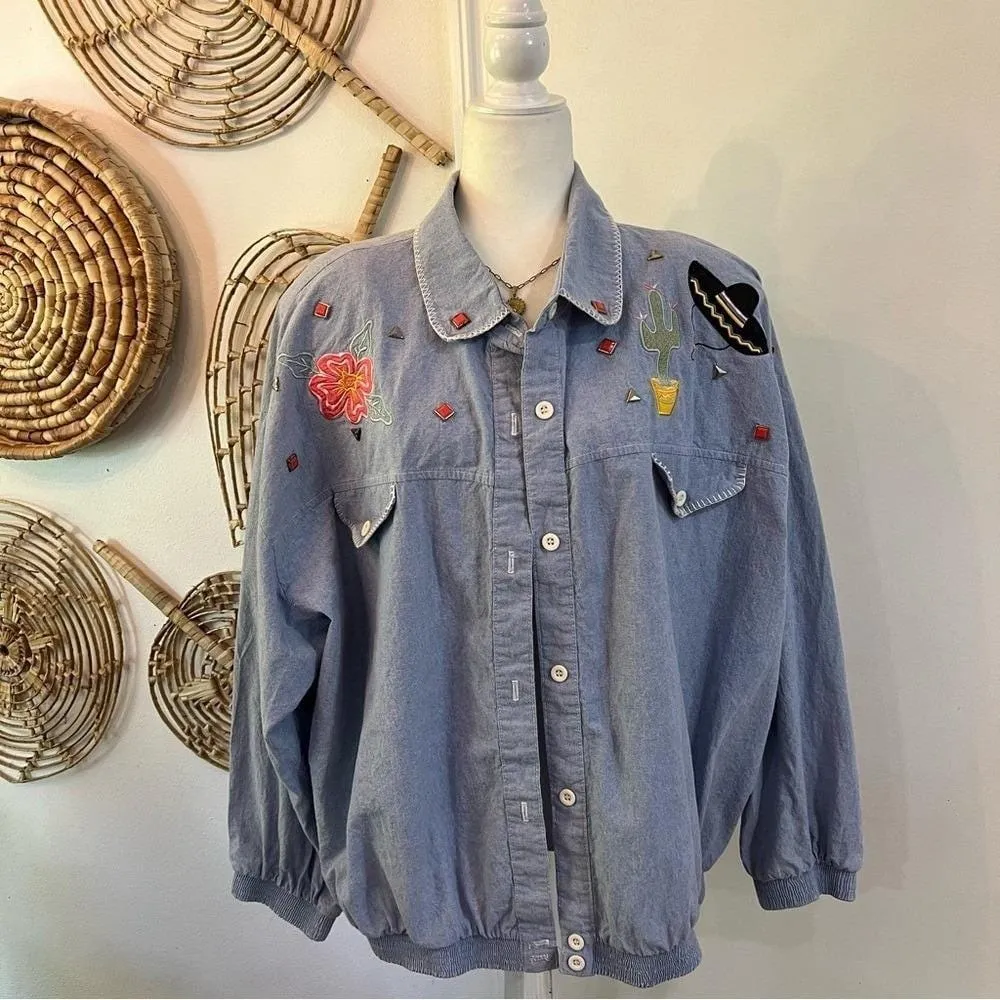 Vintage Bonnie Blair Embroidered Denim Shirt Jacket Western Cowgirl Glam Sz 3X Blue - Image 2